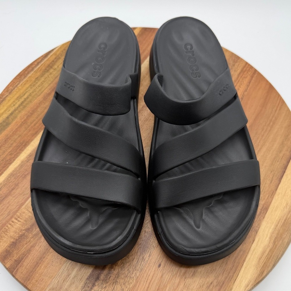 Crocs Women's Size 9 Brooklyn Strappy Low Wedge Sandals Black 0769 - Picture 3 of 5